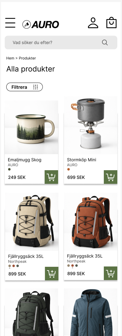 Produktlistning — mobil