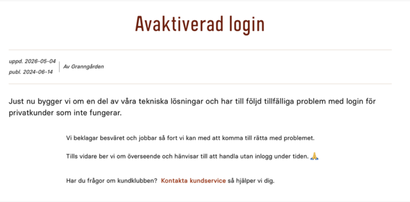 Granngården — inloggning före